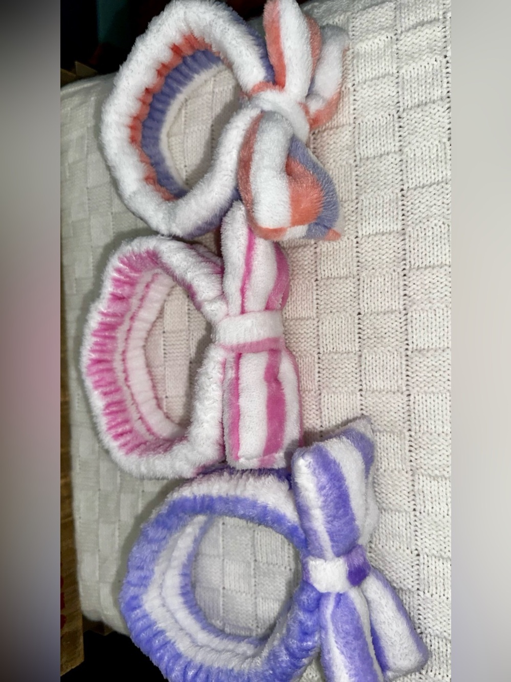Plush Striped spa headbands set of 3 - Pink & Purple